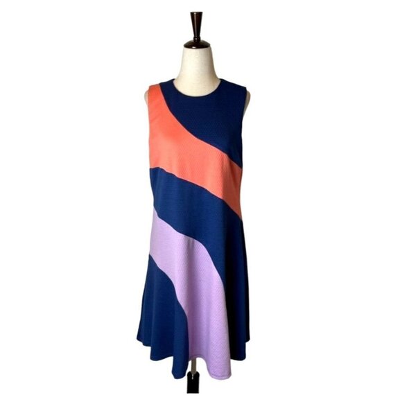 Hutch Anthropologie Blue Pink And Purple Color Block Fit And Flare Dress XXL - Picture 2 of 9